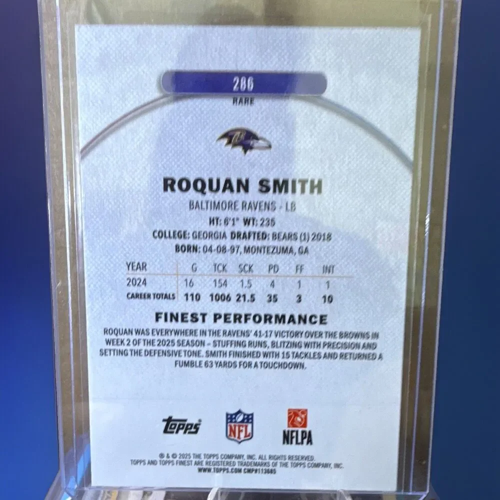 Topps 2025 Finest Roquan Smith Ravens Finest Performance #286 /75 Parallel🔥